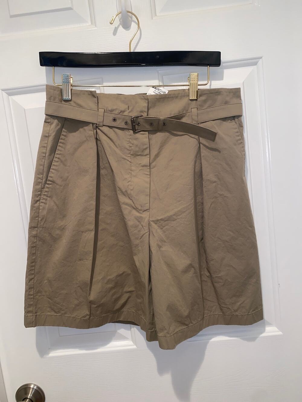 Max Mara Weekend Shorts Belted Cotton Khaki Green Size US 10